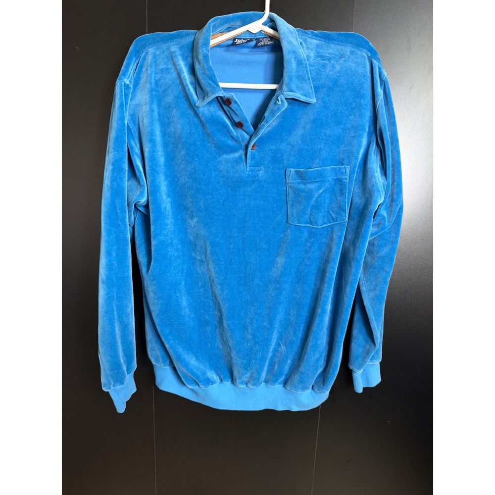 Vintage 90s John Blair Velour Polo Mens XL Tall Blue Long Sleeve Grandpa